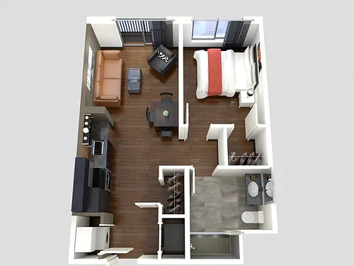 Floor plan Furnished One Bedroom Apartments