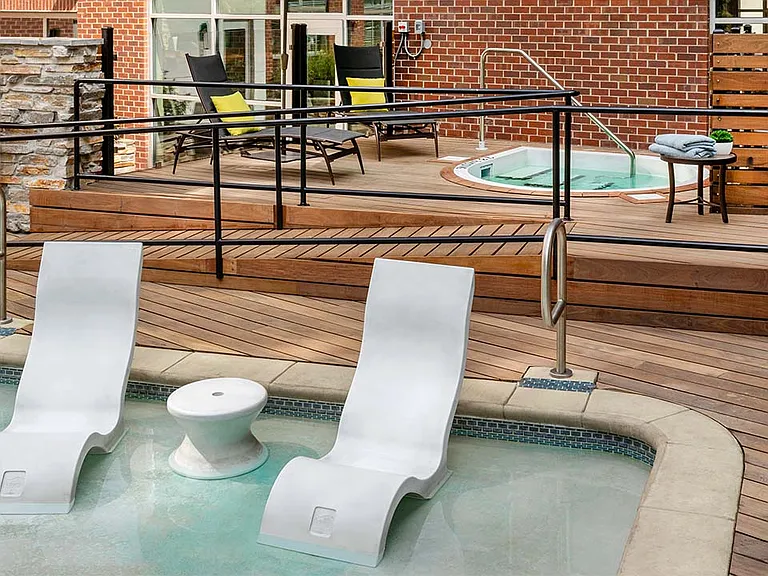Apartment community resort style pool and all-season spa at Griffis North Union in Denver, Colorado.