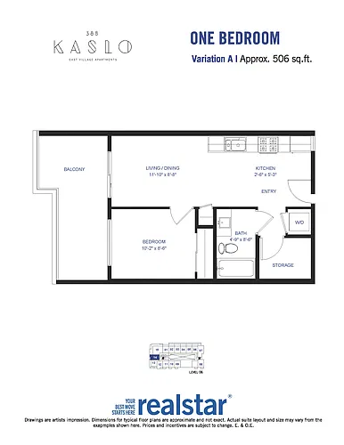 Floor plan 388 Kaslo East Village 1 Bed 1 Bath B