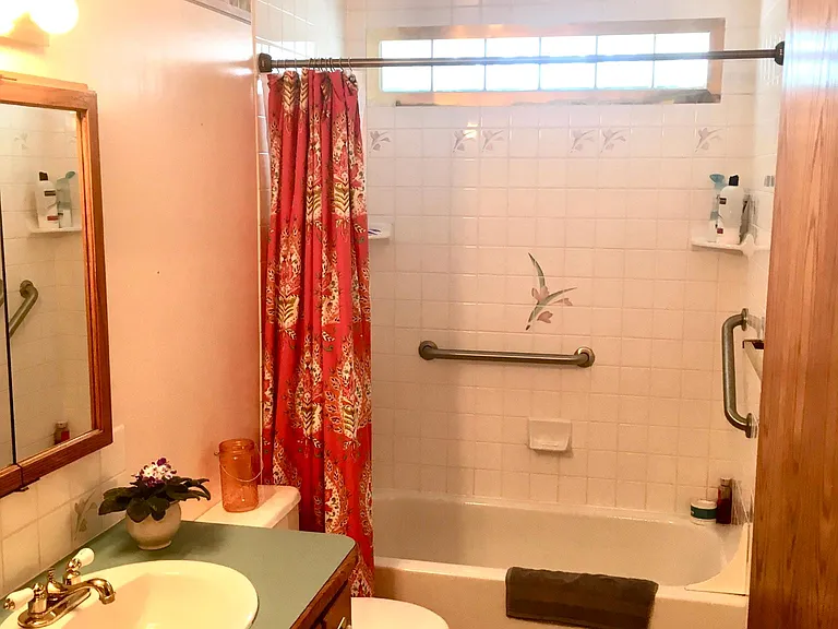 main floor bath -- note the helfpful grab bars in the shower!
