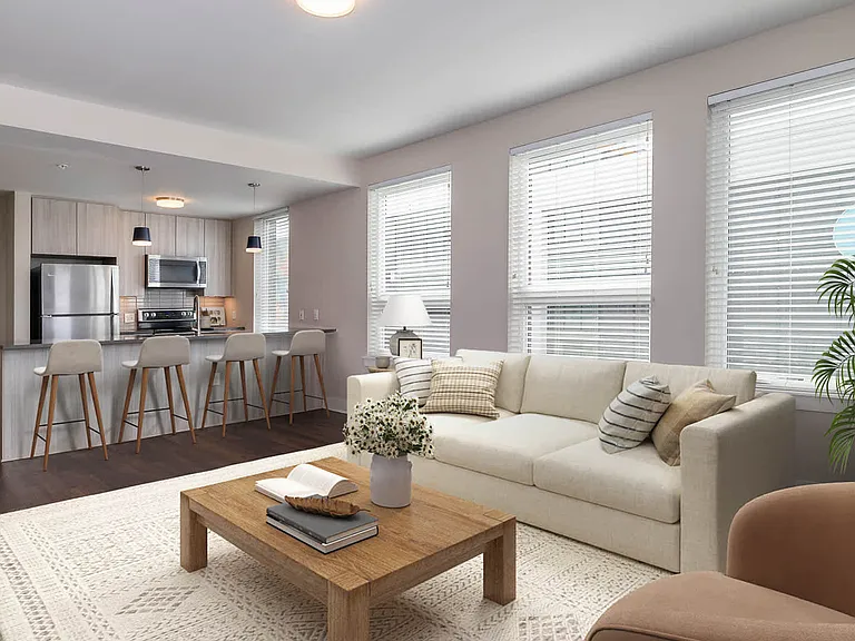 Living Area and Kitchen with Hard Surface Flooring