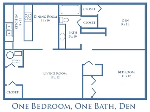 Floor plan 1 Bed - 1 Bath with Den