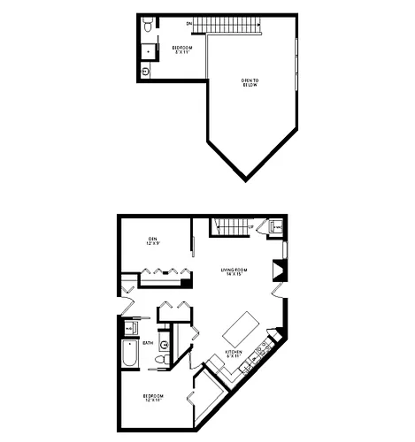 Floor plan C11 Penthouse Loft 2x1.5 with Den