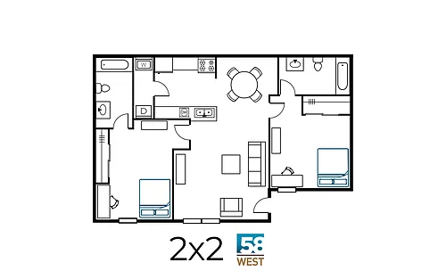 Floor plan 2 Bed 2 Bath Pricing Per Room