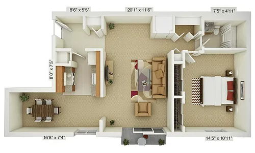 Floor plan 1 Bedroom Redwood