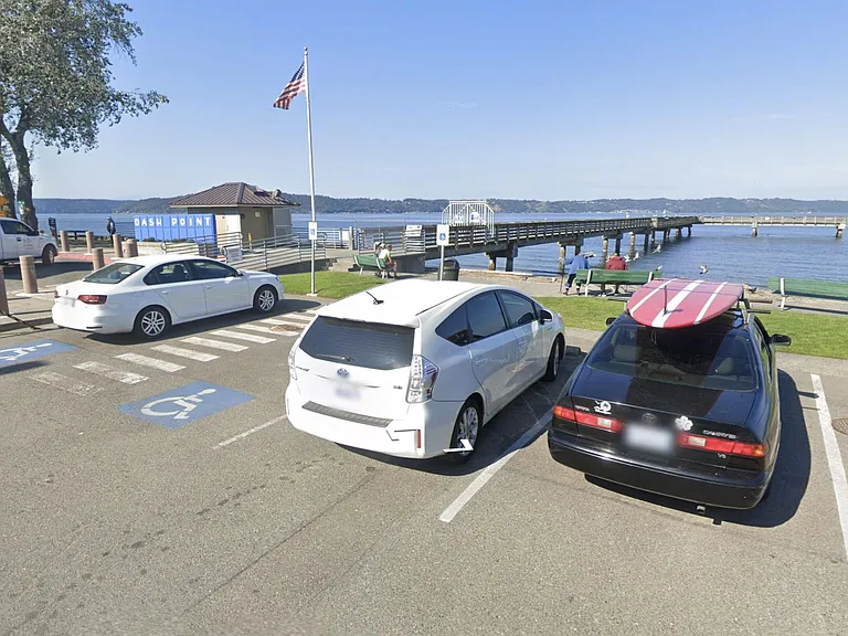 Nearby beachfront park with public dock