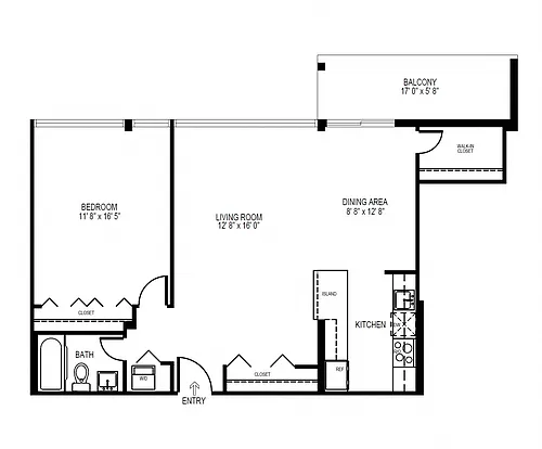 Floor plan 1Bedroom 1 Bath 700 SF 11C