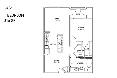 Floor plan A2 1 Bedroom Renovated