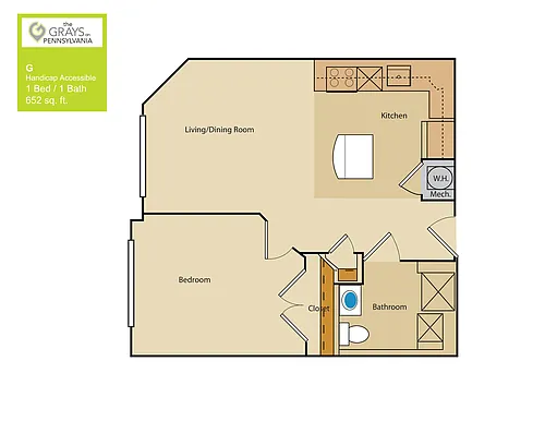 Floor plan 1 Bed/1 Bath (ADA5)