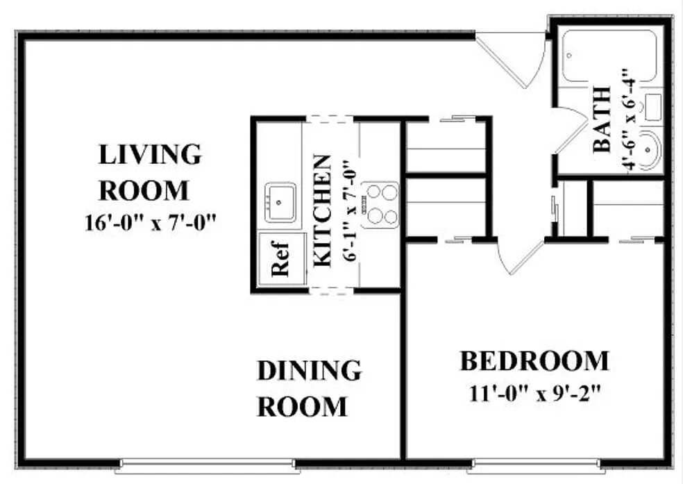 Floor plan 1L1 - 1 Bdrm, 1 Bath-LARGE