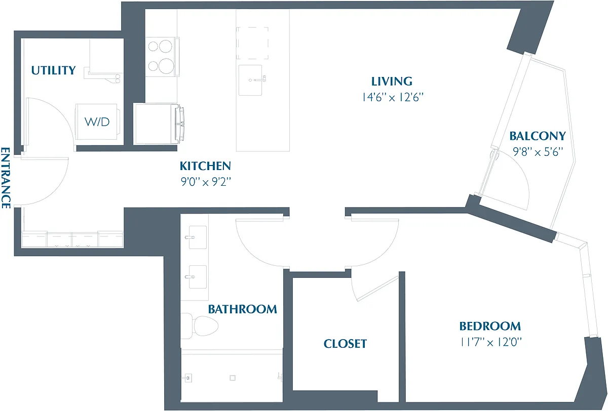 Floor plan 1BR 1BA (754 SF)