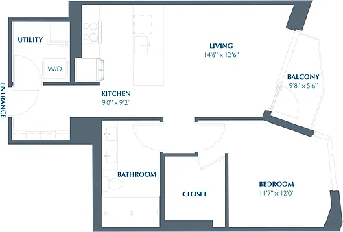 Floor plan 1BR 1BA (754 SF)