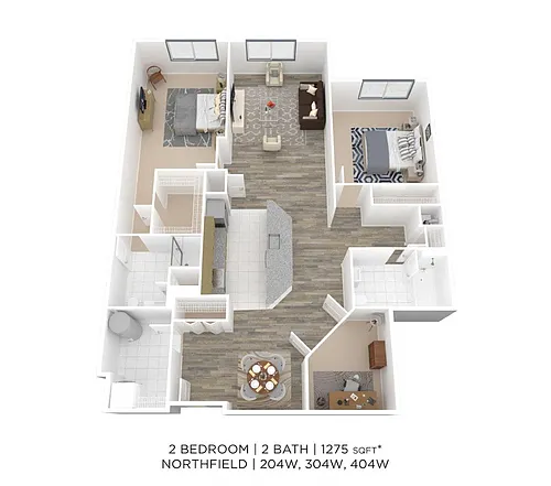 Floor plan Two Bedroom 2 Bath - 1,275 sqft