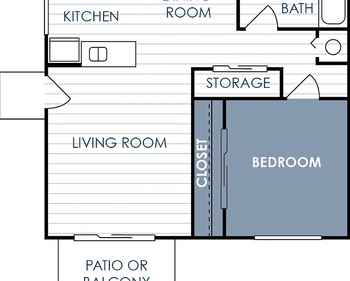 1 Bedroom 1 Bathroom Floorplan Diagram