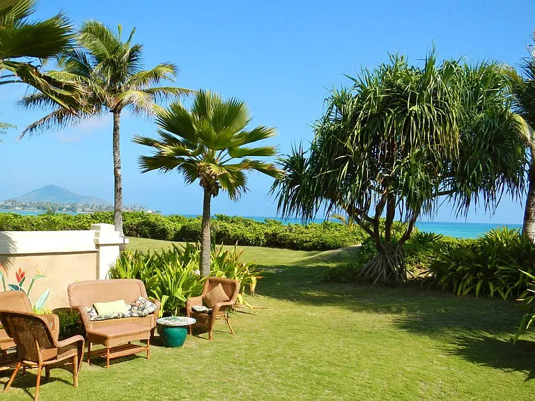 Tropical landscaping and outdoor furnishings here for your enjoyment.