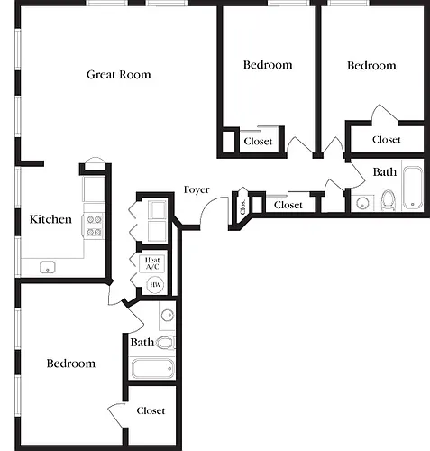 Floor plan C-CA Three Bedroom, Two Bathroom