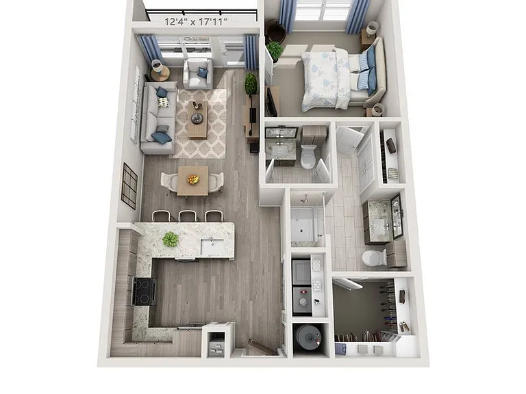 Floor plans are artist's rendering. All dimensions are approximate. Actual product and specifications may vary in dimension or detail. Not all features are available in every apartment. Prices and availability are subject to change. Floor plans are artist
