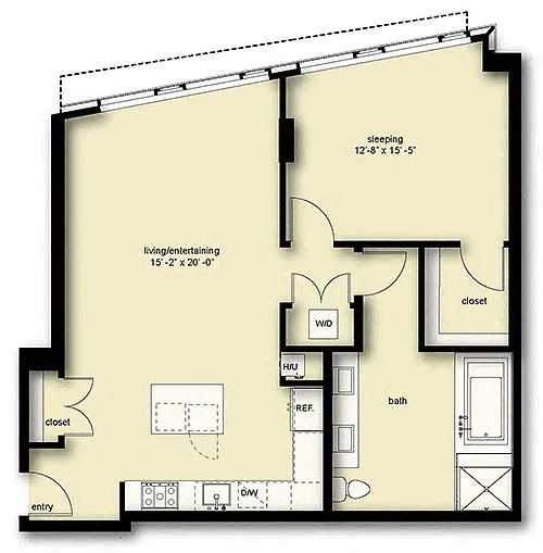 Floor plan Wave 1 Bed 1 Bath Penthouse BP2