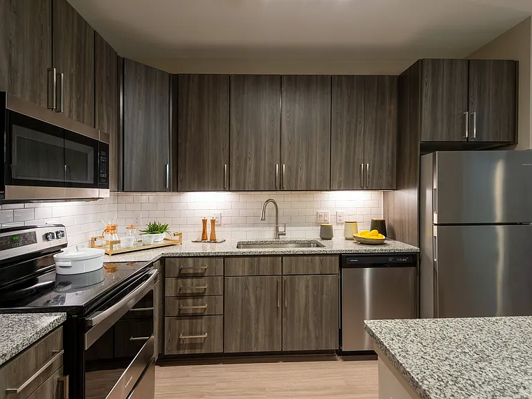 Stainless steel appliances and under cabinet lighting