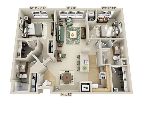 Floor plan Two Bedroom B2E