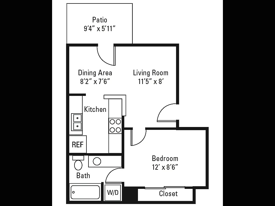 Floor plan 1 Bed, 1 Bath A