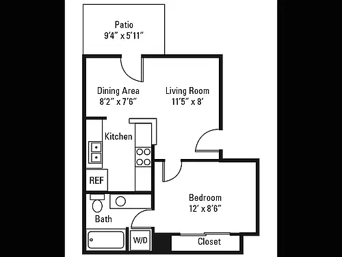 Floor plan Phase One- 1 Bed, 1 Bath A