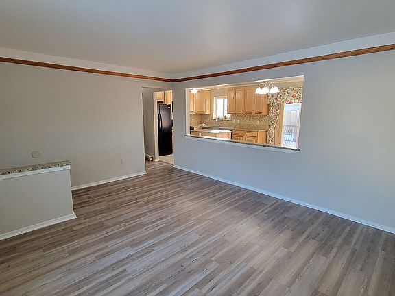 Family room with new floors and fresh paint
