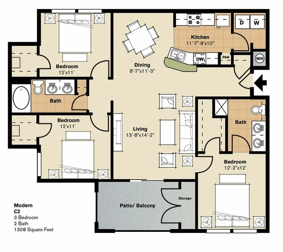 Floor plan Phase II - Three-Bedrooms