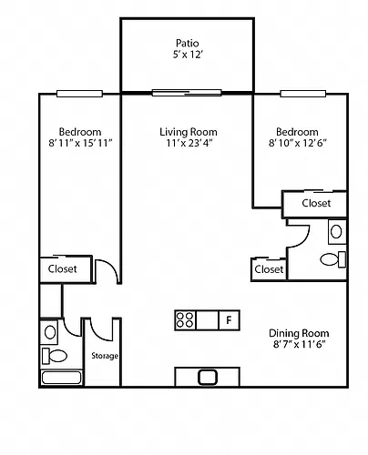 Floor plan 2 Bed 1.5 Bath A