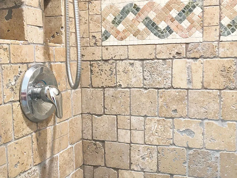 Tile shower on first floor