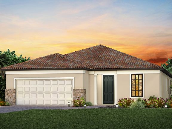 The Mainstay, a one-story single family home with a 2 car garage, shown as home exterior FM1