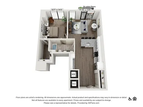 Floor plan One Bedroom One Bath (906 SF)