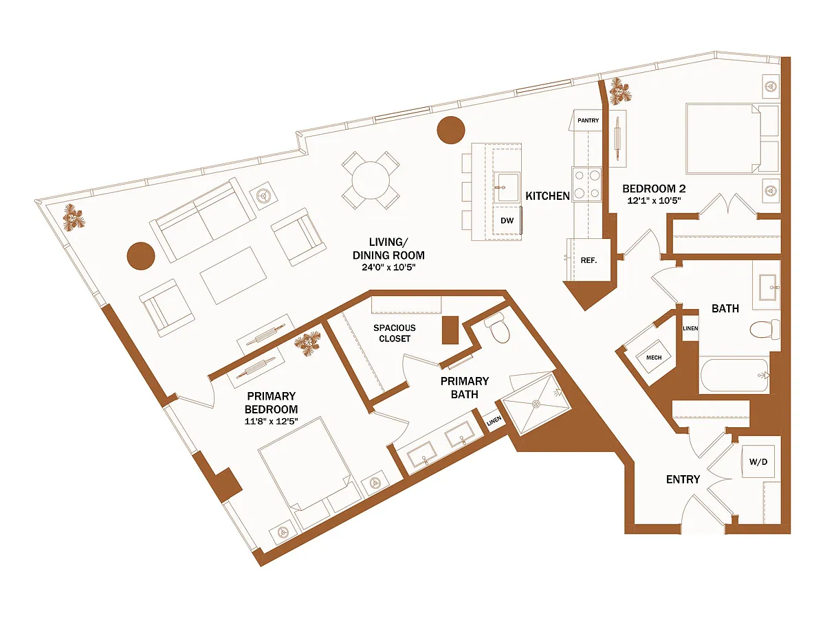 Floor plan D13 - 2 Bed | 2 Bath