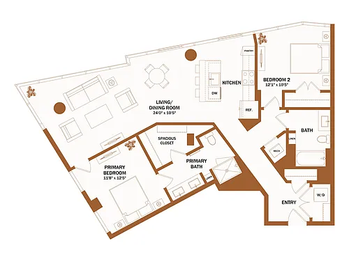 Floor plan D13 - 2 Bed | 2 Bath
