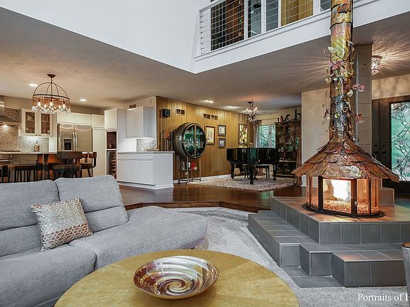 Free standing copper fireplace.