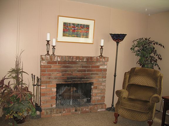 Masonry wood burning fireplace.