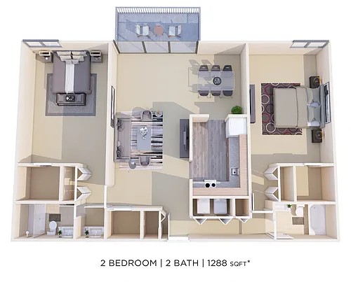 Floor plan Two Bedroom 2 Bath - 1,288 sqft