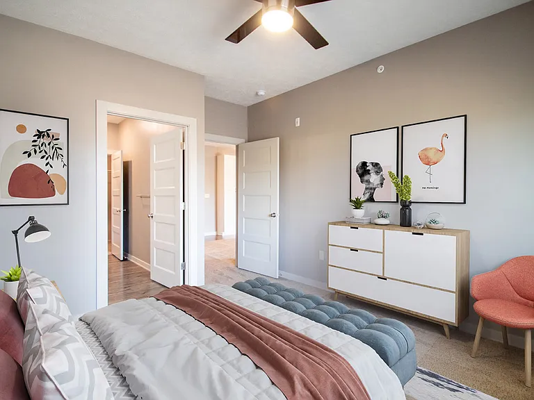 Large staged bedroom at Avenue 204.
