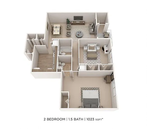 Floor plan Two Bedroom 1.5 Bath- 1023 sqft