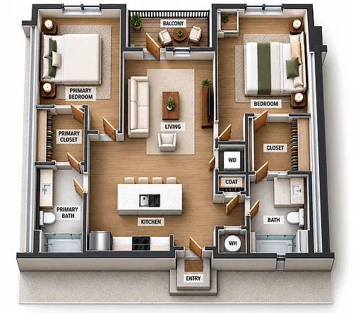 Floor plan 2 Bedroom - B-1