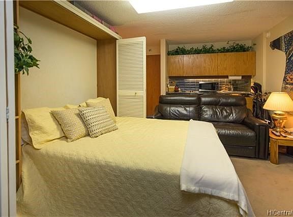 Living Space area has a queen size murphy Bed and lots of storage. Very comfortable.  The murphy bed will be so handy when you have extra company and need an extra bed.