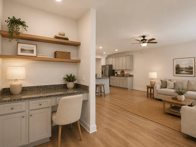 Smartly integrated living meets everyday functionality with a dedicated workspace built right into your home.
