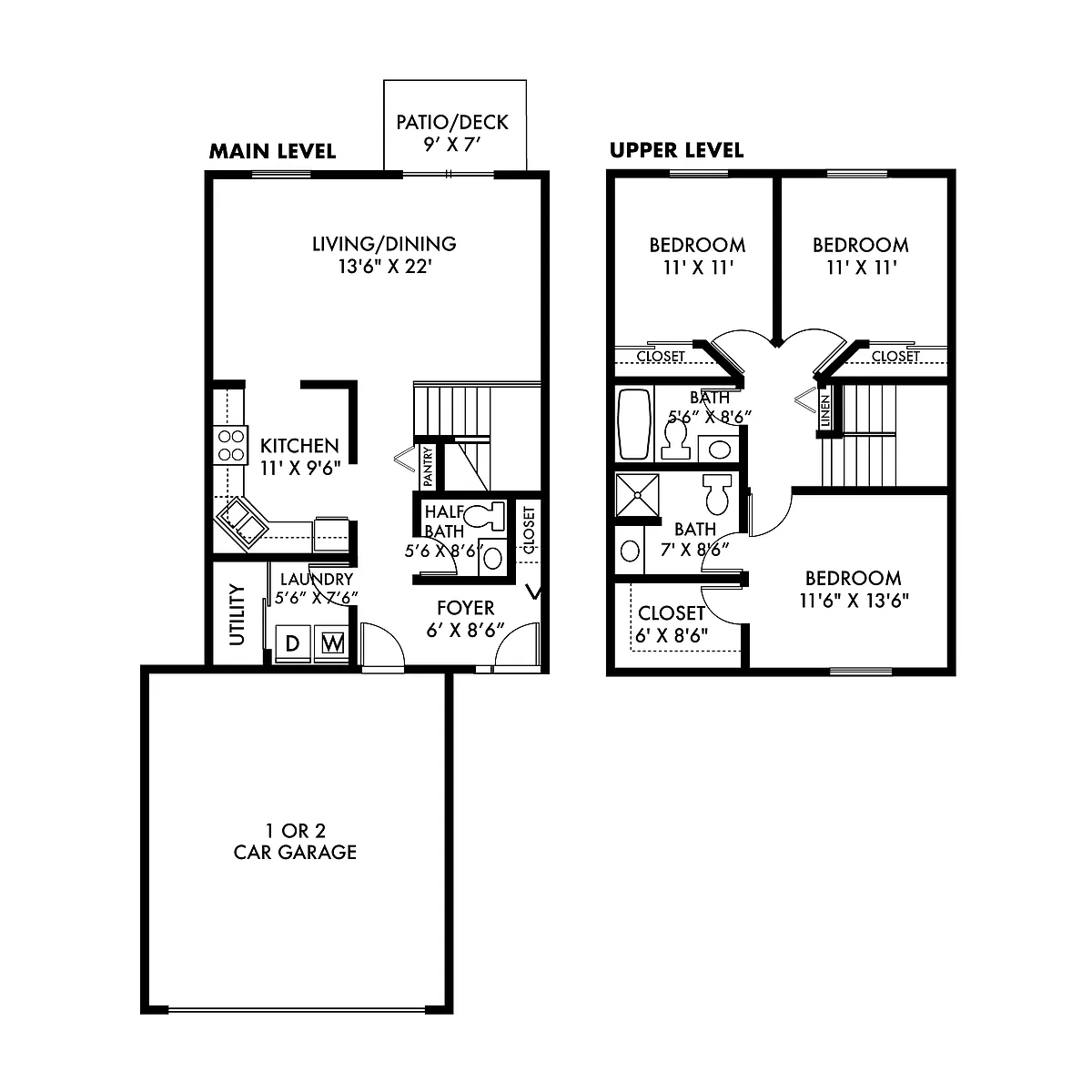 Floor plan A - 3 Bed/2 Level - 1 Car
