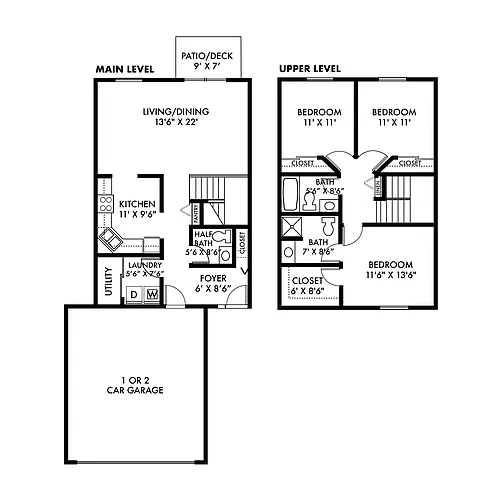 Floor plan A - 3 Bed/2 Level - 1 Car