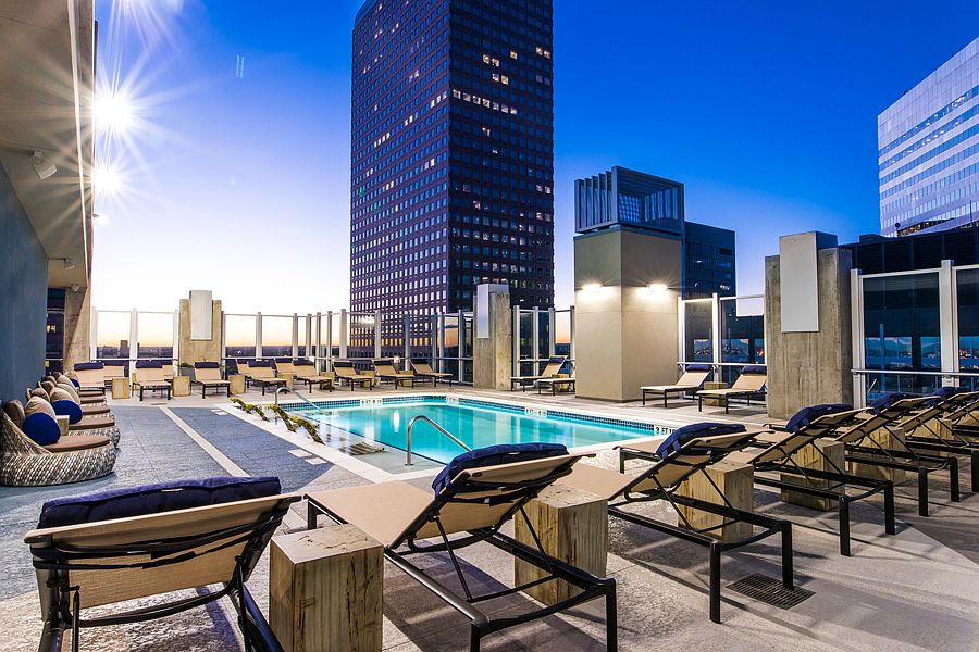 Rooftop, resort-style pool with sun shelf