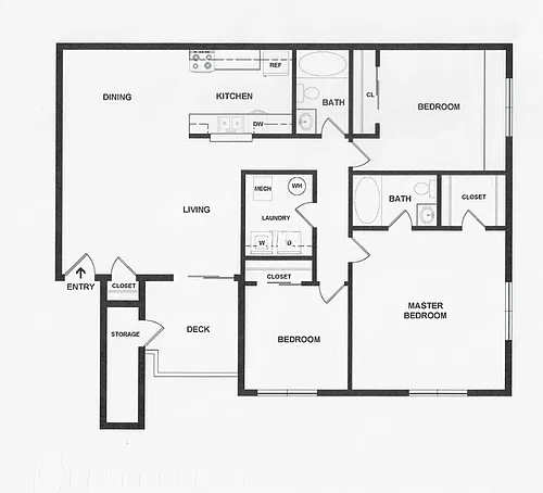 Floor plan Three Bedroom/2 Bath