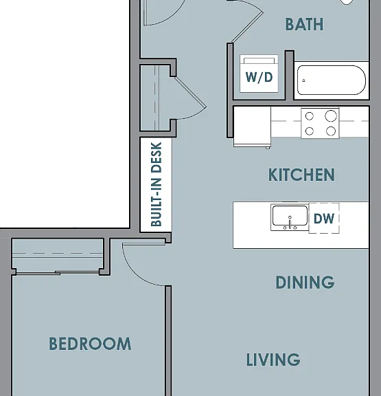 1 Bedroom 1 Bath Floorplan Diagram