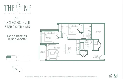 Floor plan Two Bed with Balcony 01 Line