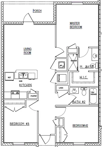 Floor plan 3 Bedroom 2 Bathroom B