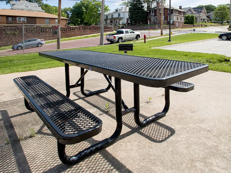 Community patio table at 3 Points Loft.